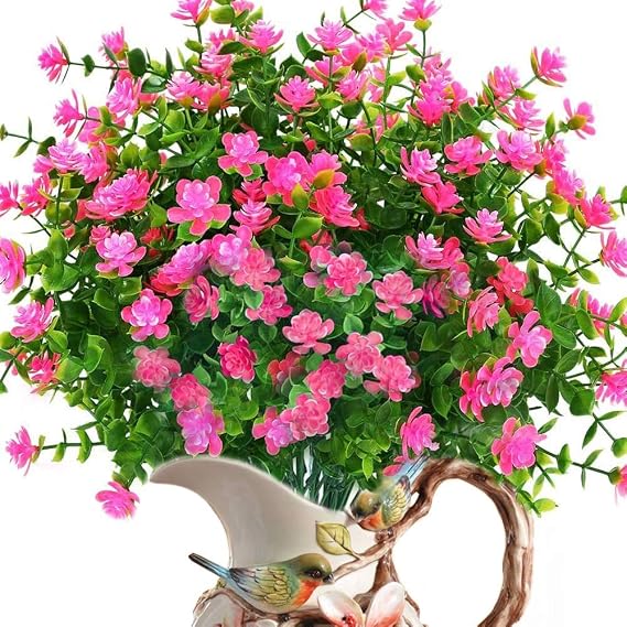 Artificial Flowers for Outdoor Indoor Fake Plants (Pink/8pcs)