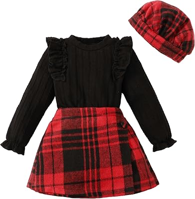 Toddler Girl Clothes Outfit Shirt Top Plaid Mini Skirt Outfits Set Little Girl Dresses Kids Clothes for Girls 18M-8T