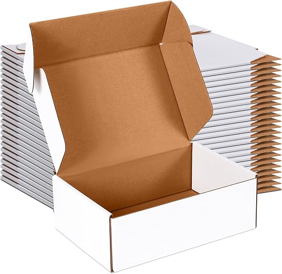 9x6x3 inch Small Shipping Boxes Set of 25, White Corrugated Cardboard Box Literature Mailer for Mailing Packing Moving and Storage
