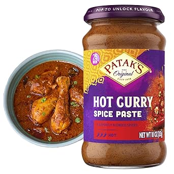 Pataks Hot Curry Spice Paste - Hot Indian Cooking Paste with Freshly Ground Spices - Ideal for Chicken, Vegetables, and One-Pot Meals - Spicy Curry Base - 10oz Jar Pack of 1