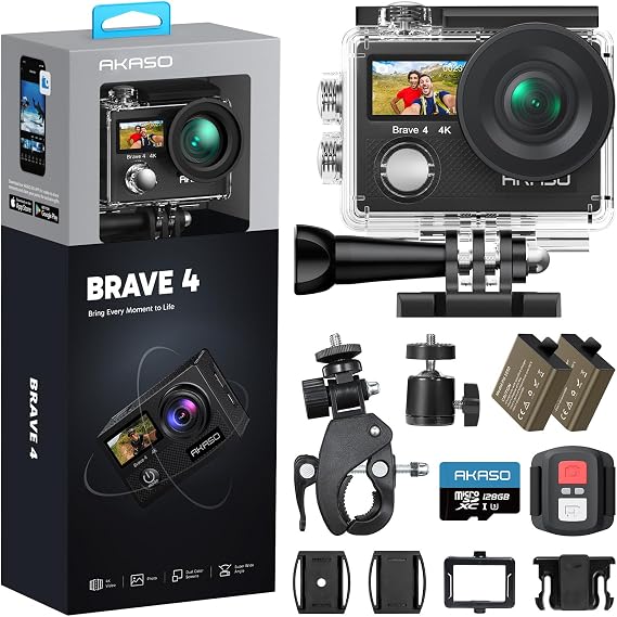 AKASO Brave 4 Action Camera 4K30fps with 128GB MicroSD Card Bundle