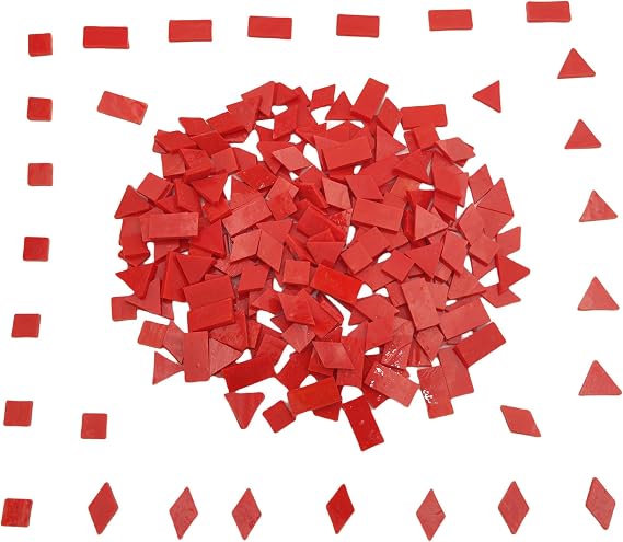 Glass Mosaic Tiles 4 Shapes Square Diamond Triangle Rectangle 220 Pieces Stained Glass Mosaic Pieces for Handmade Art Crafts and Home Decoration (Red)