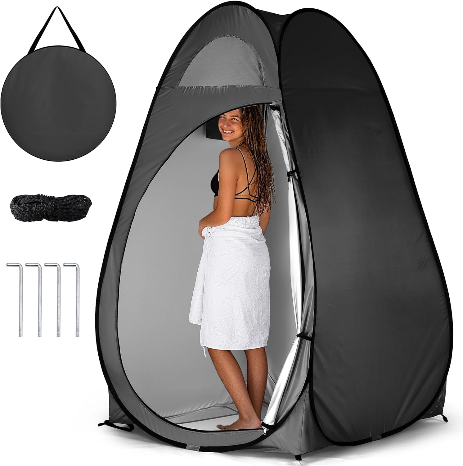 Outvita Pop Up Shower Tent, Instant Privacy Dressing Changing & Toilet Tent, 74’’ Portable Outdoor Shelter for Camping Hiking Fishing Picnic Beach with Carry Bag Black
