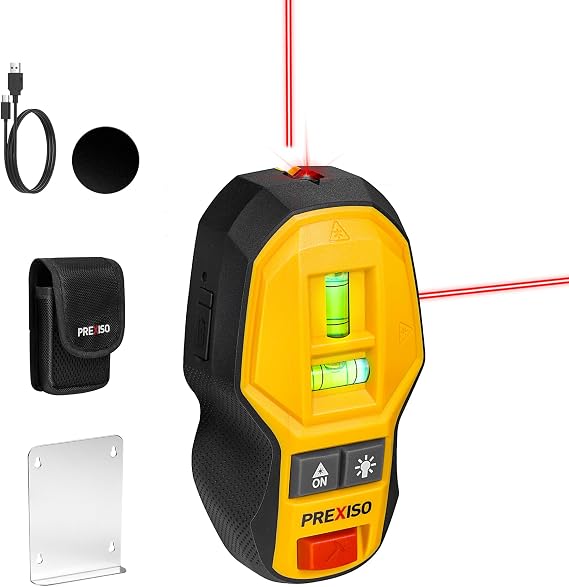 PREXISO 2-in-1 Rechargeable Cross Line Laser Level & Magnetic Nail Detector