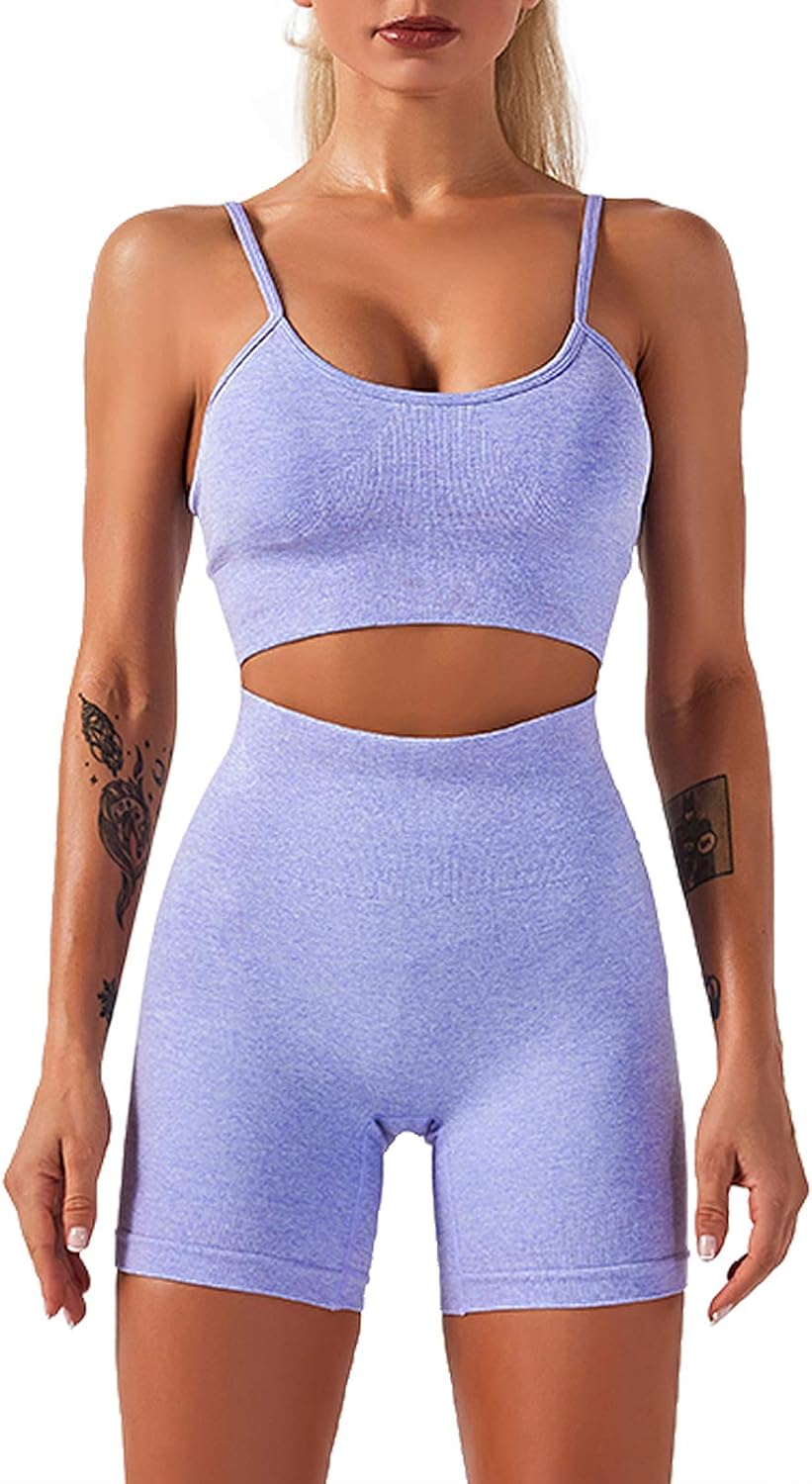 AGUTIUN Seamless Workout outfit for Women 2 Piece Yoga Gym Set Short Legging Sports Bra Fitness Sportswear