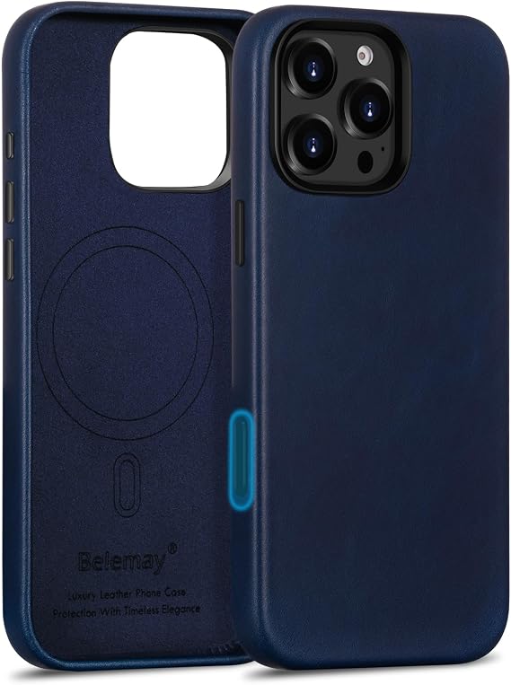Belemay Vegetable-Tanned Leather Case for iPhone 16 Pro, Midnight Blue