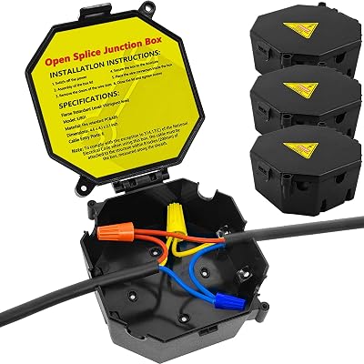 Black Open Splice Junction Box 3 Pack, Electrical Splice Box Wire Junction Box with Cover V0 Flame Retardant RatingHighest Level