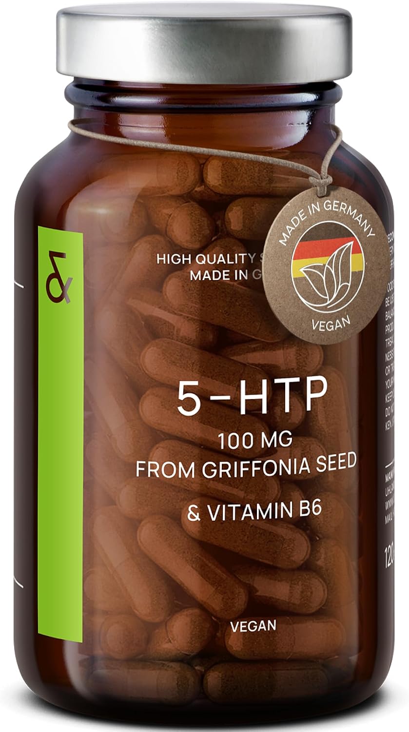 5HTP 100mg Plus Vitamin B6 Complex - 5 HTP Extra Strength from Griffonia Seed Extract - Mood, Sleep, Stress Support - 4 Months Supply - 120 Nootropic Capsules - Vegan - GMO-Free - Made in Germany