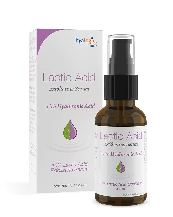 Hyalogic Lactic Acid 10% Serum for Face with Hyaluronic Acid & Essential Oils Non-Abrasive Face Exfoliant- For Clearer & Radiant Skin (1 fl. oz.)