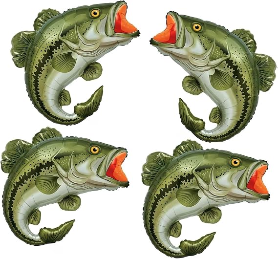 4 Pcs Large Sea Bass Foil Balloons, Realistic Fish Balloons for Ofishally One Birthday Decorations, Gone Fishing Theme Party Supplies, Let's Go Fishing Baby Shower, Fisherman Birthday Decor