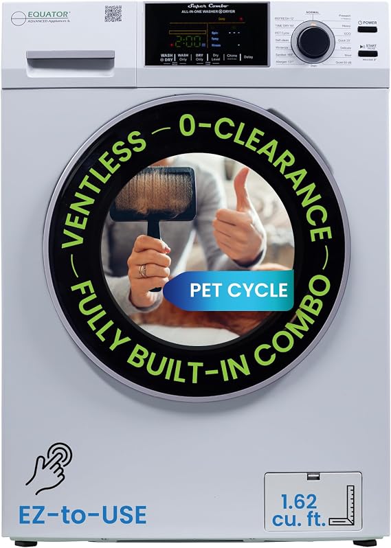Equator All-in-one Washer Dryer Ventless FULLY BUILTIN 0-CLEARANCE 1.62cf/15lbs 110V 1400RPM