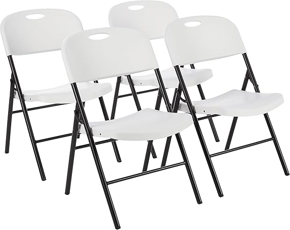 Amazon Basics Foldable Portable Plastic Chair, 350-Pound Capacity, White, 4-Pack