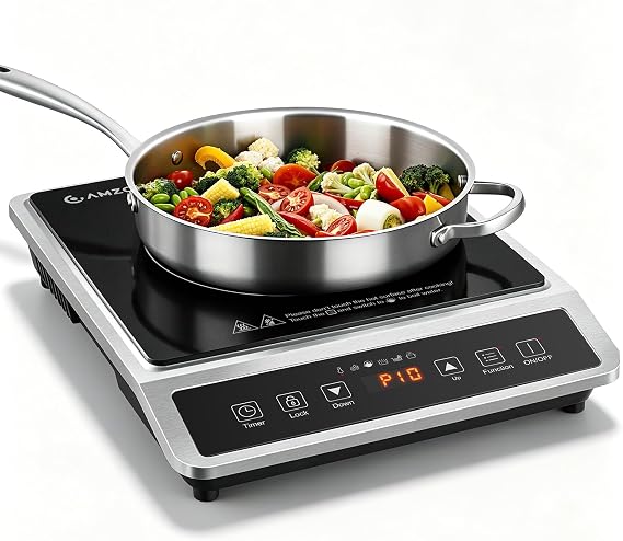 AMZCHEF 1800W Induction Cooktop Commercial: Large 8" Heating Coil Induction Burner with 20 Power & Temperature Levels, Induction Hot Plate with 4 Smart Functions, Induction Stove for Home & Commercial