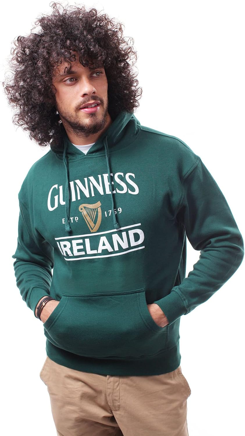 Guinness Pullover Hoodie With Guinness Logo & Ireland Print, Forest Green Colour, Medium