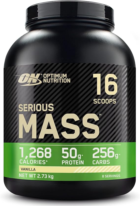 Optimum Nutrition Serious Mass Protein Powder High Calorie Mass Gainer with Vitamins, Creatine and Glutamine, Vanilla, 8 Servings, 2.73 kg, Packaging May Vary