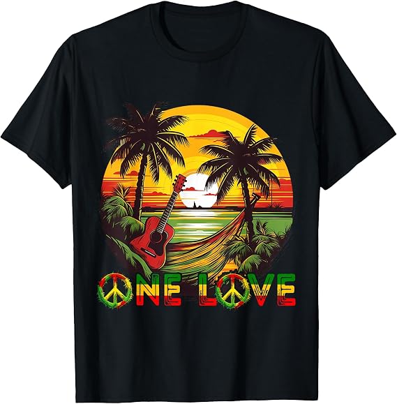 Rasta Reggae Sunset Hammock Reggae Music Guitar Jamaica T-Shirt