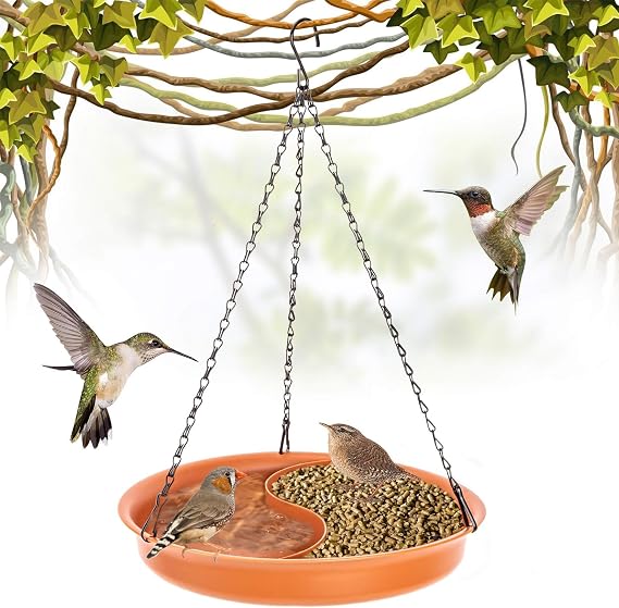 CARGEN Hanging Bird Bath for Outdoors - 2 in 1 Water and Seed Feeder Tray