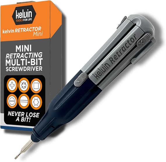 Kelvin Tools Retractor Mini Precision Screwdriver Set, 6 in 1 Upgraded Retract-A-Bit Screwdriver, Multi Screwdriver Tool All in One for Glasses, Electronics & More, Portable Travel Pocket Screw driver