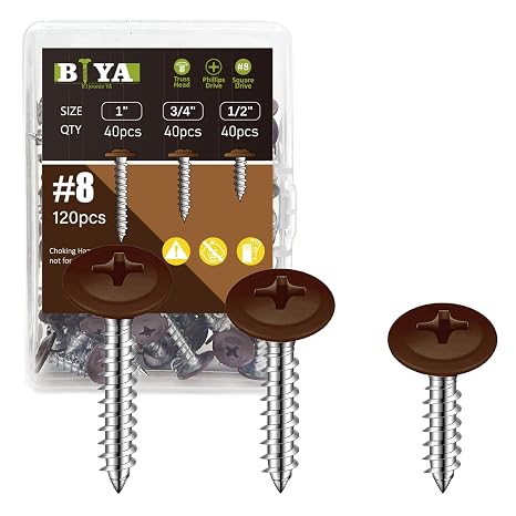 Brown Wood Screws 120pcs #8 Self Tapping Cabinet 3 Size 1/2 3/4 1 Inch | Brown Cabinet & Wood Screws, Self Tapping for Wall Plates, Furniture, Trim, Storage Box Included
