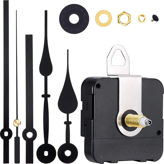 High Torque Long Shaft Clock Movement Mechanism Wall Quartz Clock Mechanism Kit with 2 Different Pairs of Hands Clock DIY Repair Parts Motor Replacement (Color Set 1, Shaft Length 9/10 Inch/ 23 Mm)