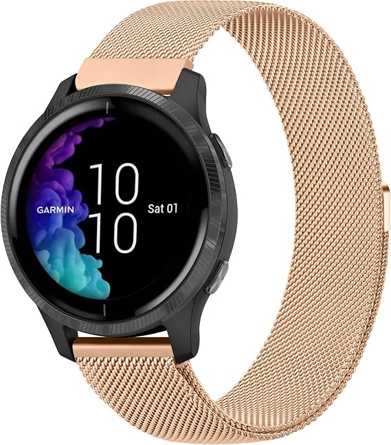 Wanme Bands for Garmin Venu/Vivoactive 3 Watch Band, 20mm Metal Wristband Strap for Garmin Venu Sq, Vivoactive 3 Music, Forerunner 645/245 Music, Samsung Galaxy Watch 4 Band