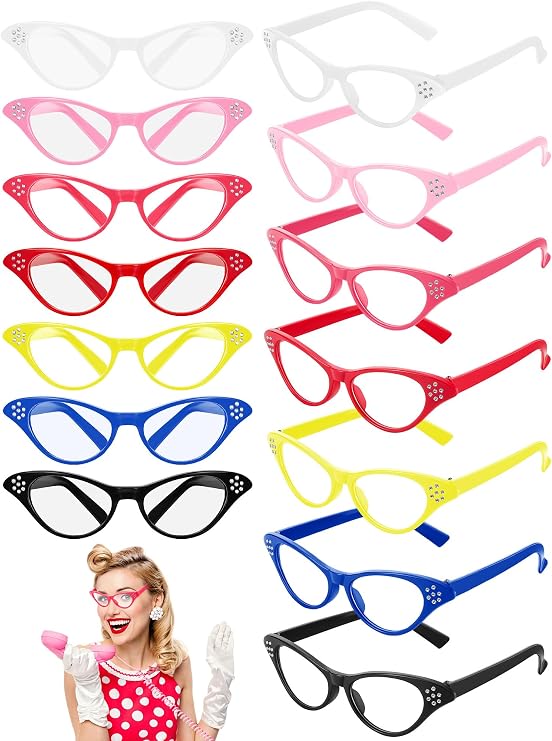 Kanayu 35 Pairs Cat Eye Glasses 50s Sock Hop Party Decor