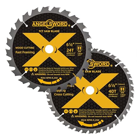 ANGELSWORD 6-1/2 Inch Circular Saw Blade, 24T for Framing&40T for Ripping, Cross Wood Cutting, 2 Pack
