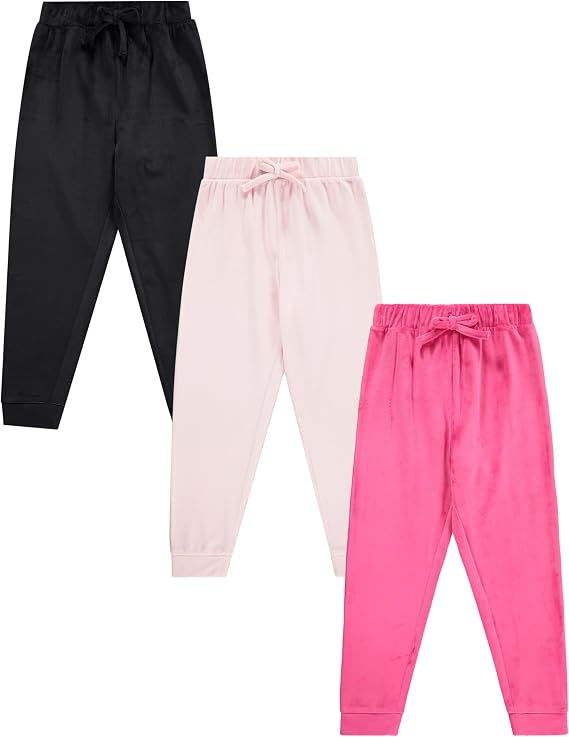 BTween Girls 3 Pack Velour Jogger Pant Set Solid, Tie Dye or Camo Sweatpants for Girls