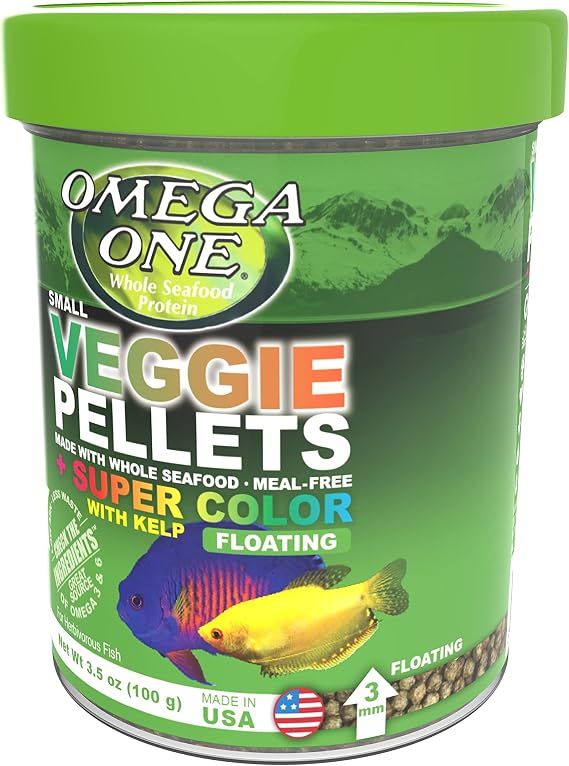 Omega One Super Color Veggie Kelp 3mm Floating Pellets, 3.5 oz Container