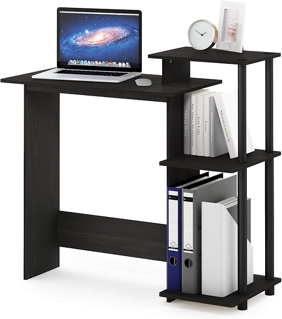 Furinno EFFICIENT Desk, 28.6" Wide Gaming Desk with 3 Open Side Shelves, Laptop Notebook Computer Desk, Office Desk for Home Office, Study Room, Dorm, Bedroom, Dark Espresso