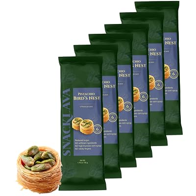 Snacklava Pistachio Birds Nest Baklava - 6 Pack 24 Pieces - No Artificial Ingredients, Colors or Preservatives - Premium Handmade Pastries