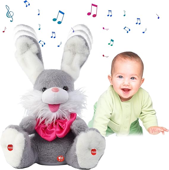 MIAODAM Peek-A Boo Bunny Toys for Toddlers, Bunny Stuffed Animal, Children Song & Lullabies Talking Toys, Cute Easter Bunny Toy with Floppy Ears, Interactive Gifts for Baby & Toddler