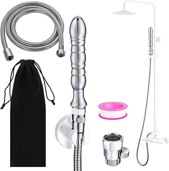 7 Holes Deep Shower Douche Cleaning System with Hooks, Shower Douche Enema Kit, Regulator and 59 inch Hose