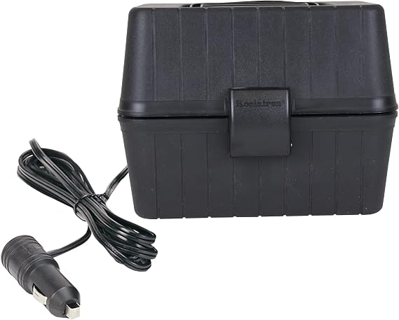 Koolatron 12V Heating Lunch Box Stove, 1.6 Qt (1.5 L) Black 6 ft (1.8m) Power Cord Heats to 300F (149C) Built-In Cord Storage Classic Construction Worker Lunchbox for Car SUV Pickup Truck