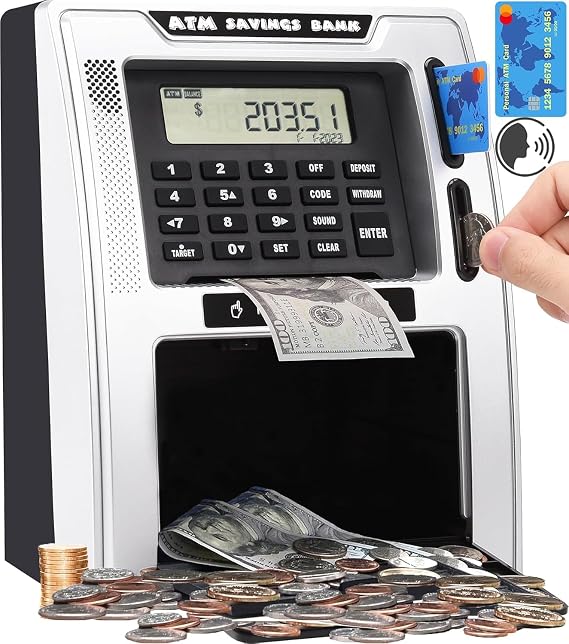 Talking ATM Piggy Bank for Kids with Dual Debit Cards for Real Money