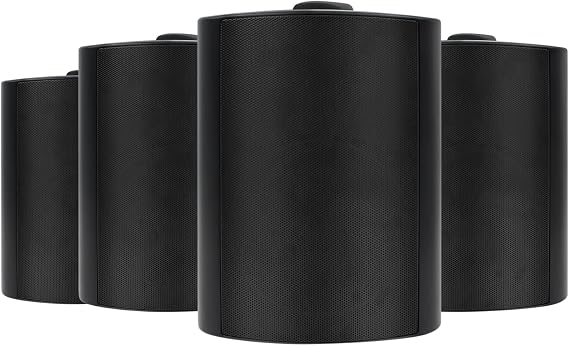 Herdio 5.25 Inch 600W Outdoor Bluetooth Speakers Waterproof Wired Wall Mount Weatherproof Loudspeaker System for Indoor- Outdoor Garden Poolside Patio Garage Home(4 Speakers,Black)