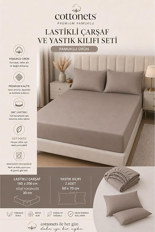 LASTİKLİ ÇARŞAF SETİ YASTIK KILIFLARI DAHİL | Çift Kişilik(160X200cm) + 2 Adet Yastık Kılıfı (50x70cm)| Günlük