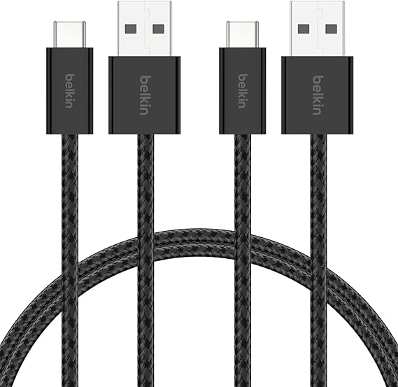 Belkin 2-Piece Braided USB-A to USB-C Cable, 1.5m, 15W, Soft, Flexible and Fast Charging Cable, Compatible with iPhone 17 and 16 Series, Galaxy S25, Pixel 10, iPad Pro and More, Black