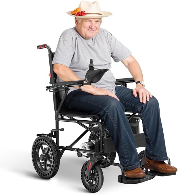 Lightweight Electric Wheelchairs for Adults, Only 46lbs, Foldable Power Wheelchair, Removable Lithium Battery, All Terrain Portable Motorized Wheelchairs for Seniors Support 350 lbs