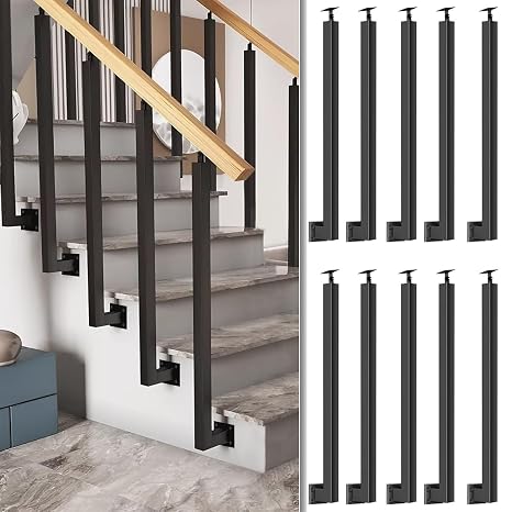34/36/38/40/42in Side Mount Stair Railing Posts, Indoor Outdoor 270Adjustable Metal Baluster Post, Staircase Balusters with Screws Kit for Deck, Balcony and Porch