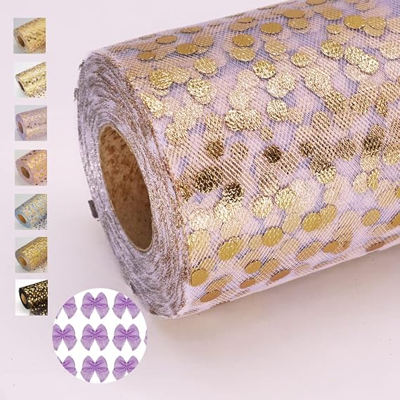 Lavender Polka Dot Tulle Rolls 6 Inch by 50 Yards Glitter Sparkle Fabric Ribbon for DIY Tutu Skirt Sewing Bow Wedding Decorations Craft Supplies
