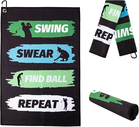 Funny Golf Towel Printed Golf Towels - Golf Bags with Clip,Microfiber Fabric Waffle Embroidered Towels Golf Accessories for Men Women,Green