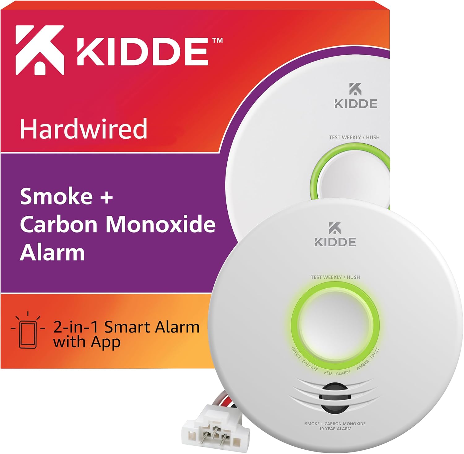 Kidde Smart Smoke & Carbon Monoxide Detector, WiFi, Alexa Compatible Device, Hardwired wBattery Backup, Voice & App Alerts
