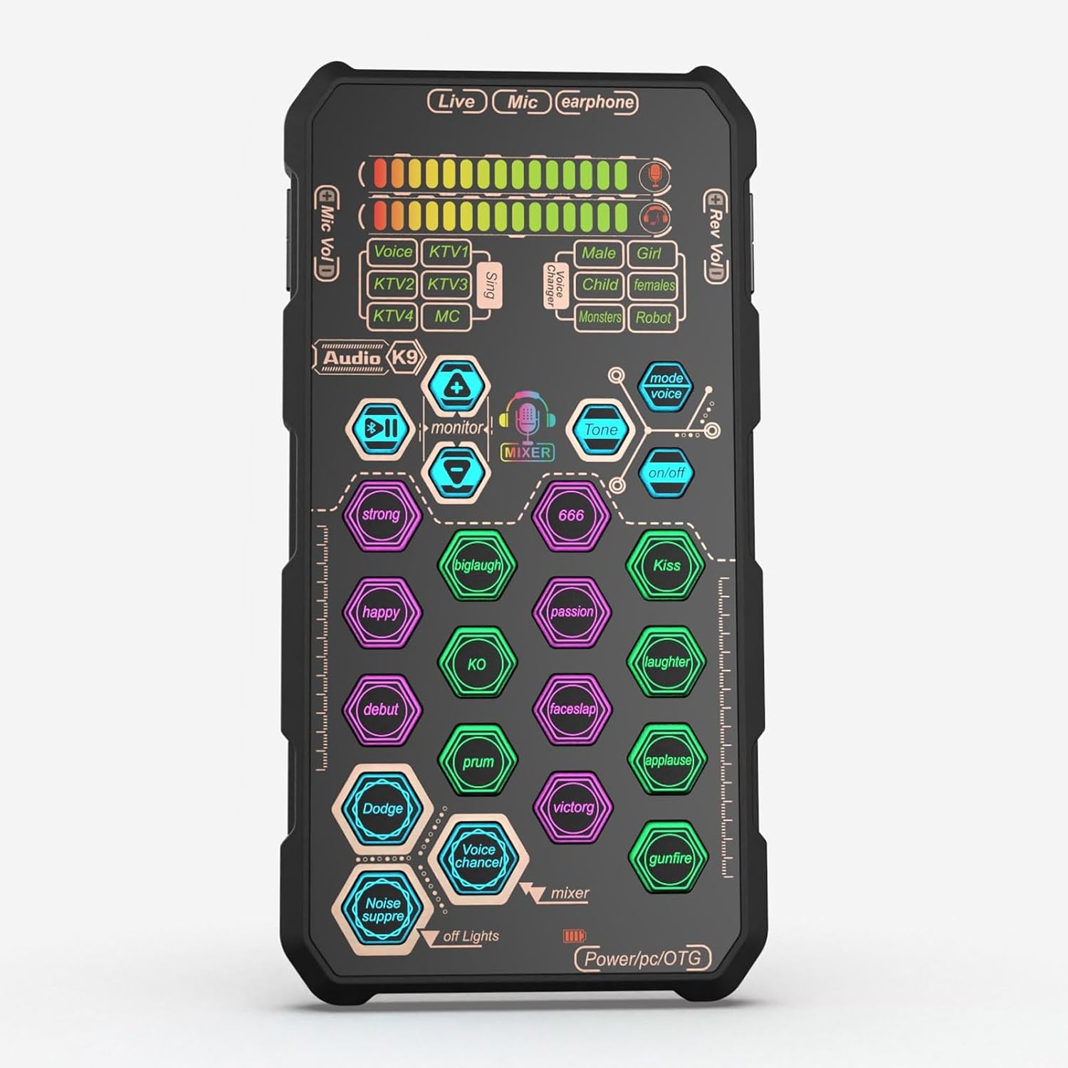 Sanpyl Portable Sound Card, K9 Live Sound Card Audio Mixer Voice Changer with Sound Effects for Karaoke Live Streaming Record Gaming, for Smartphone, PC, Sanpylw6eo45nvak
