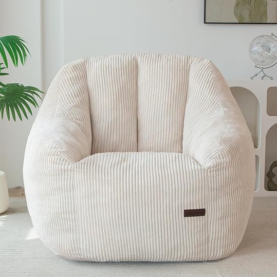 MAXYOYO Bean Bag Chair for Adults or Children, Soft Floor Single with Filling, Comfy Bean Bag Sofa with Back Support, Accent Chair, Armchair for Living Room & Bedroom, Cream, Corduroy