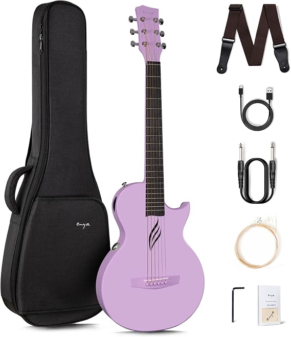 Enya NOVA GO SP1 Carbon Fiber Travel Guitar - 35" Acoustic Electric with Smart AcousticPlus Technology, Built-in Effects, USB Recording, Bluetooth Speaker, Beginner Bundle with Gig Bag & Accessories