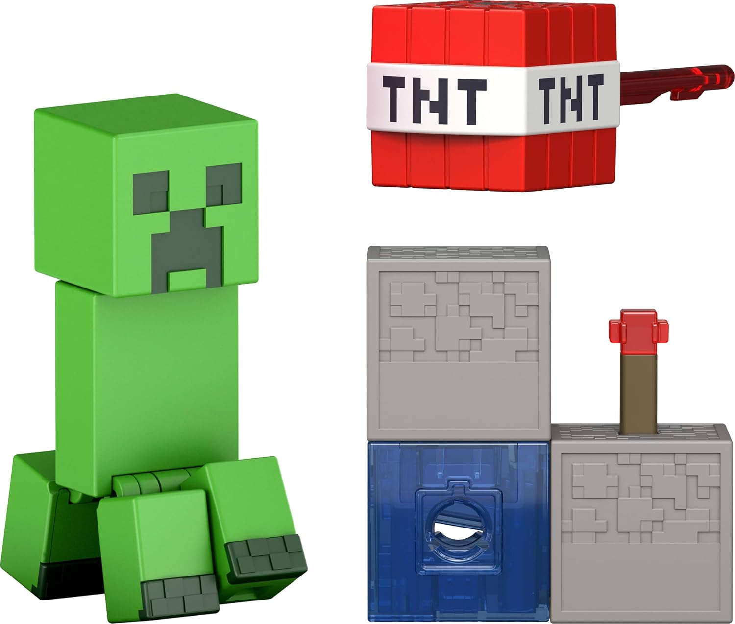 Mattel Minecraft Toys, Creeper Action Figure with Accessory & Redstone Building Piece, 3.25-inch Scale Collectible Set Inspired by Video Game, JJR92