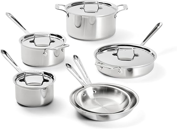 All-Clad D5 Stainless Steel Core 10 Piece Cookware Set- Made in USA- The Upgrade for Supremely Even Heat- Includes Frying Pans, Saucepan, Sautepan, Stockpot -Oven Safe & Induction Compatible