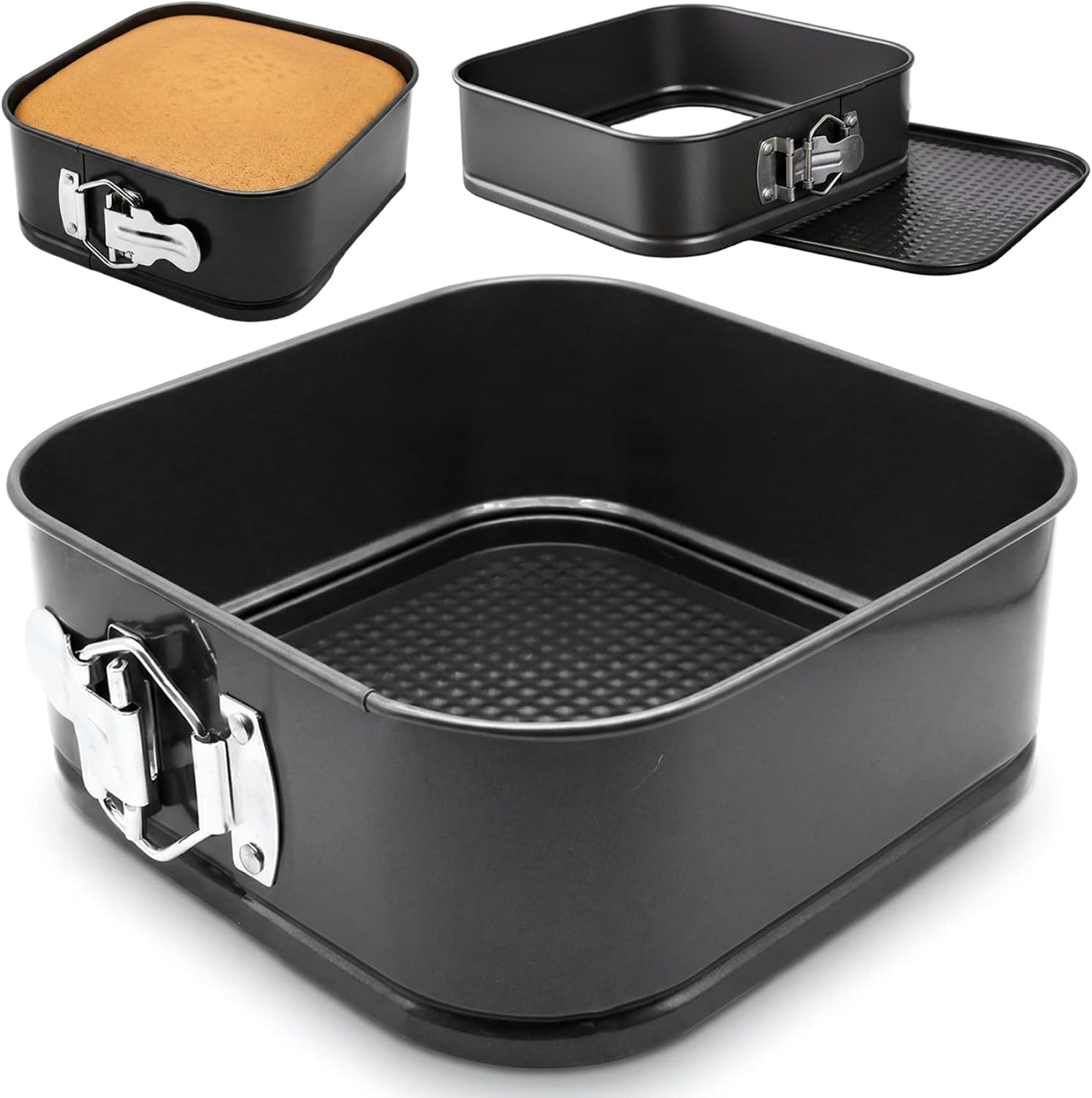 Square Cake Tin, Non Stick Carbon Steel Square Springform Baking Pan, with Removable Bottom for Cakes, 20cm