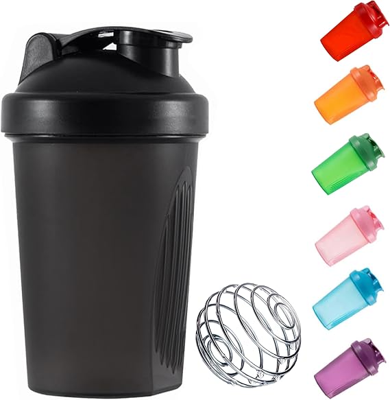 Protein Shaker Bottle 400ml with Stainless Steel Wire Ball, Black